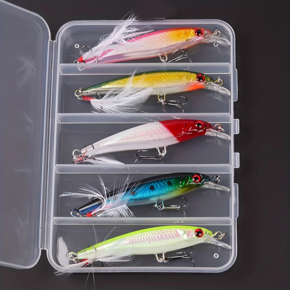 Fishing Hook Box - レーザー3Dアイズバイオニックミノー釣りルアー5個/箱 - 13.3g/6.8g ハードベイト、フェザートリプルフック付きでより多くの魚を捕まえる