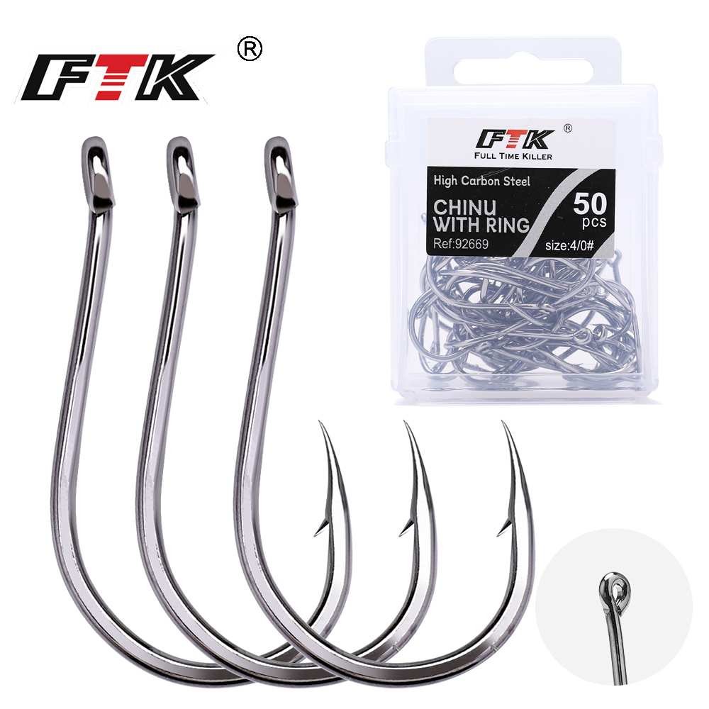 Fishing Hook Assortment - FTK CHINU リング付きバーブ付きフィッシュフック 1/0 # -5/0