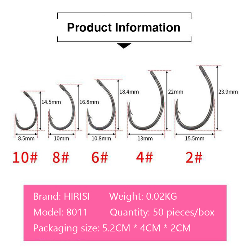 Fishing Hook Box - 新しいヒリシ50個入り箱入りフック、バーブ付きマルチタイプフック、鯉釣り用フック、釣り道具