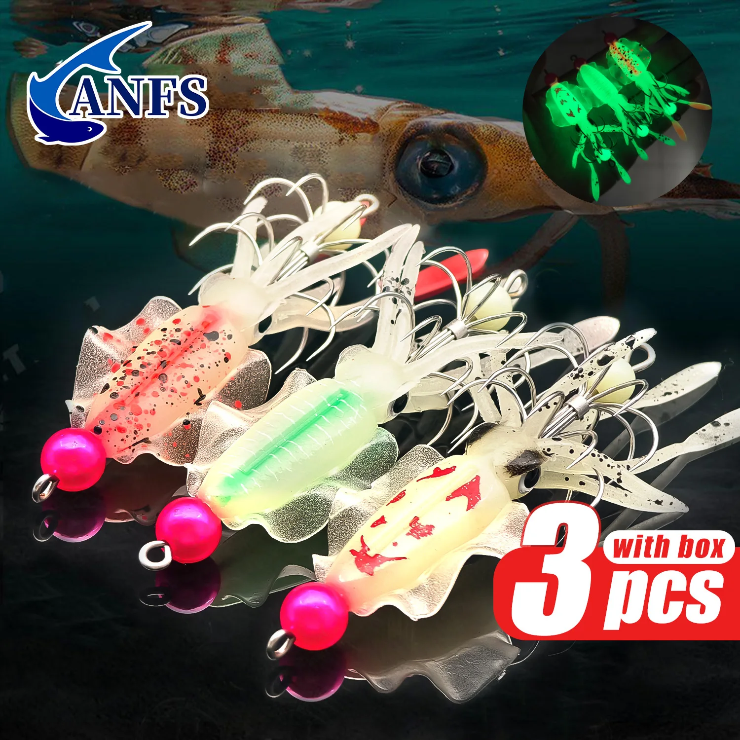 ANFS 3個入り 夜光イカ釣りセット - シャープなフック - Fishing Hook Assortment のレビューと価格