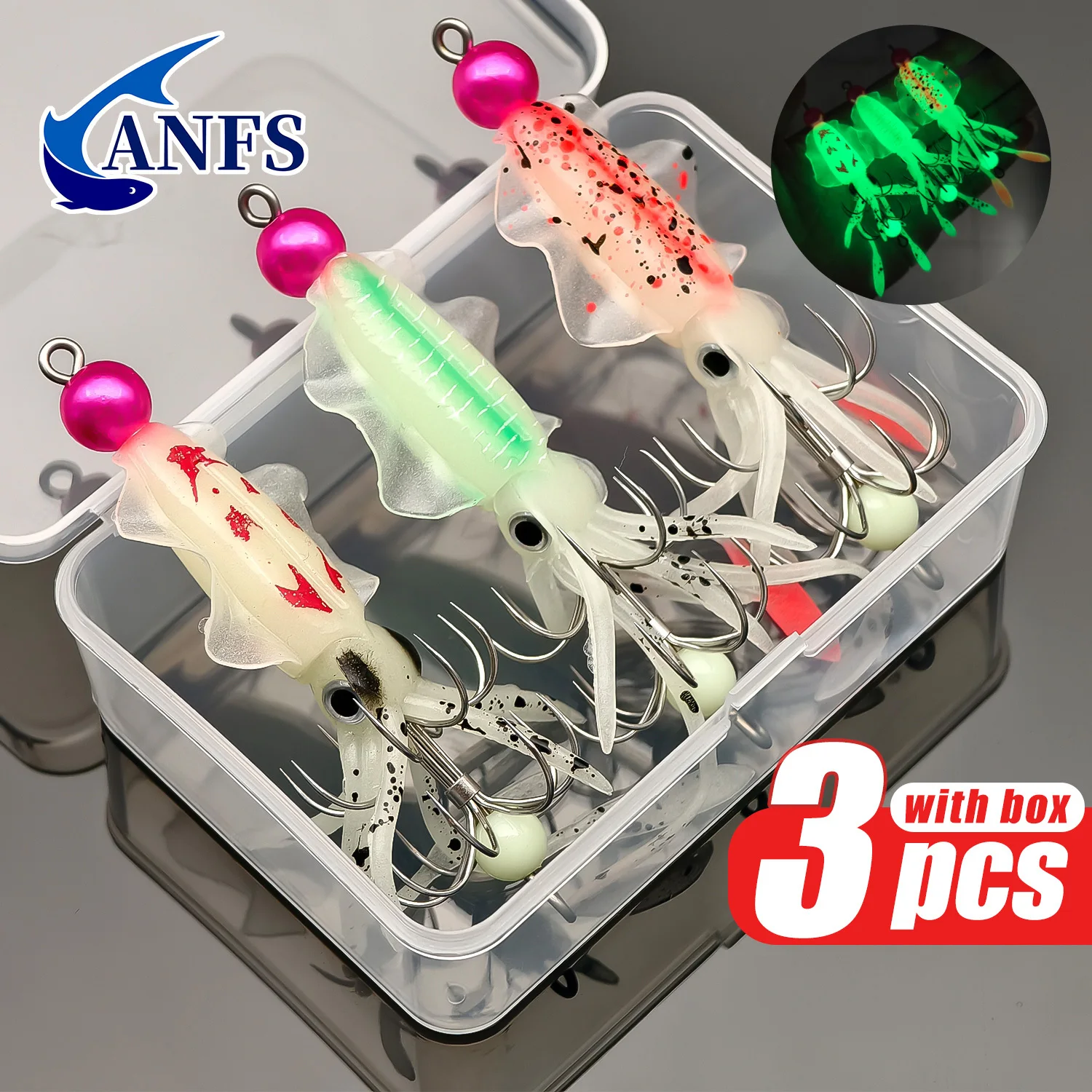 ANFS 3個入り 夜光イカ釣りセット - シャープなフック - Fishing Hook Assortment のレビューと価格