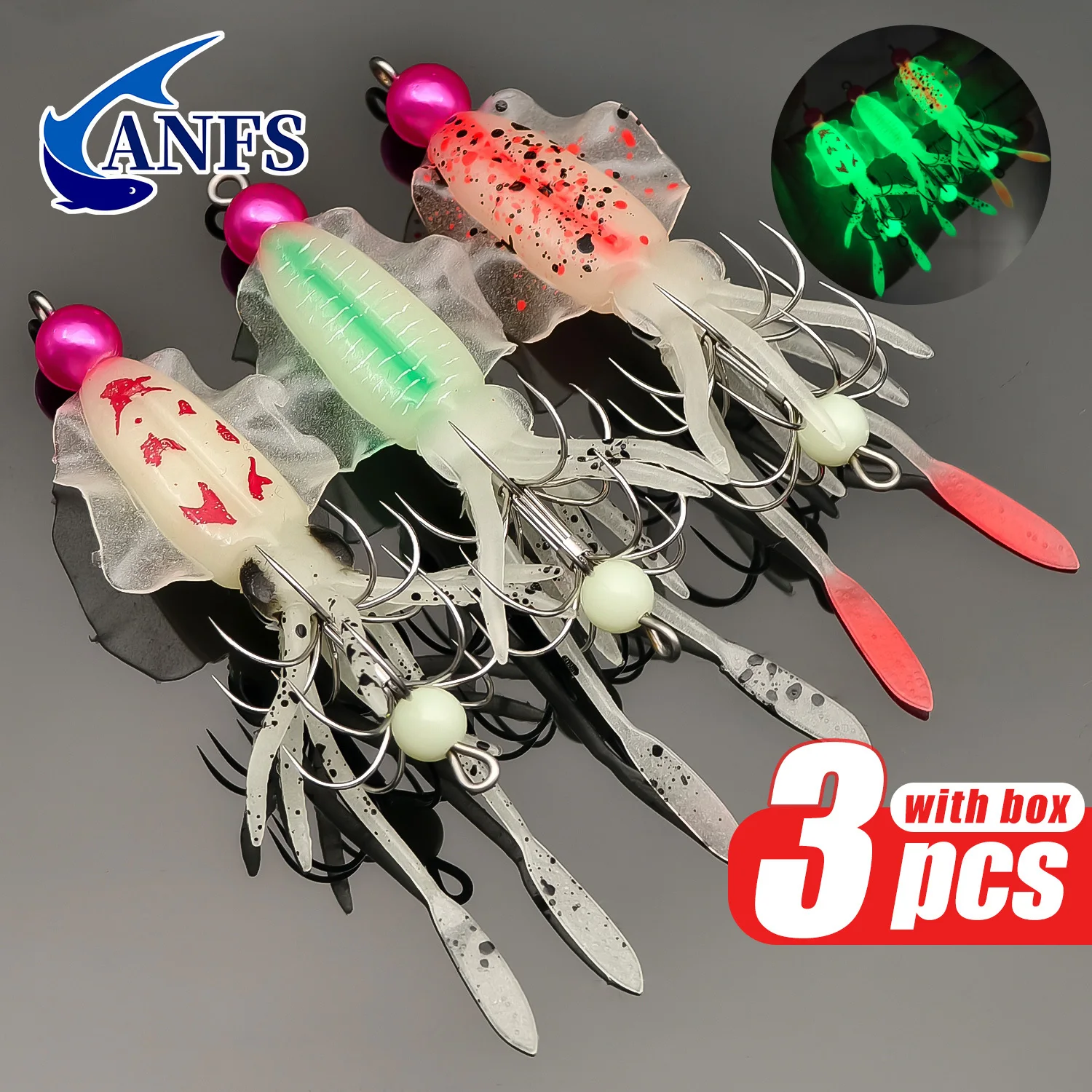 ANFS 3個入り 夜光イカ釣りセット - シャープなフック - Fishing Hook Assortment のレビューと価格