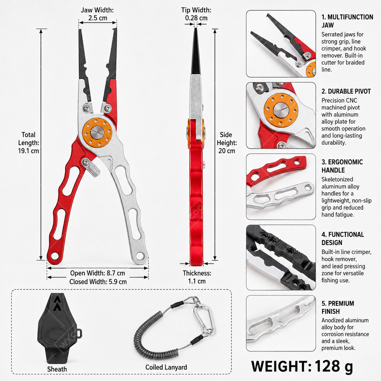 多機能アルミ合金製フィッシングプライヤー、フックリムーバー、 - Fishing Hook Remover のレビューと価格